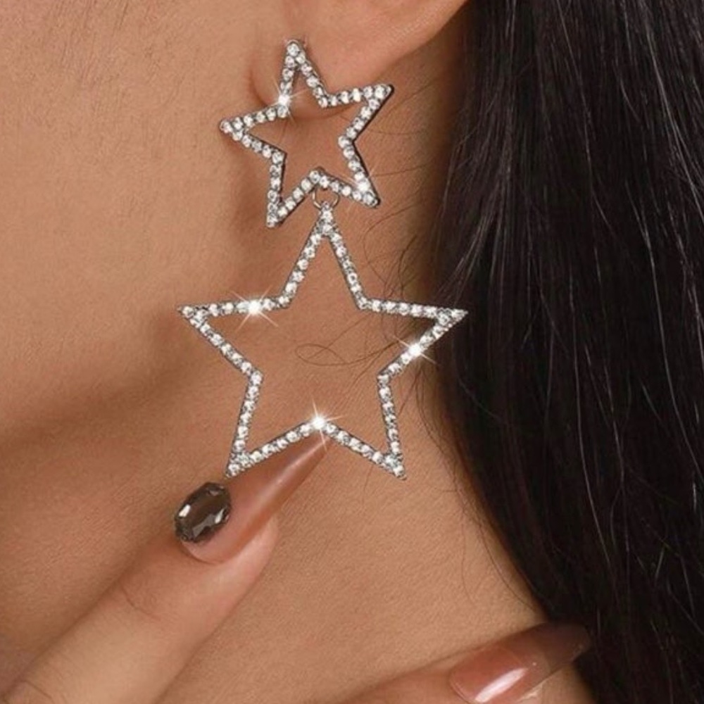 Fashion Glass Rhinestone Star Decor Dangle Earrings I have 2 in stock